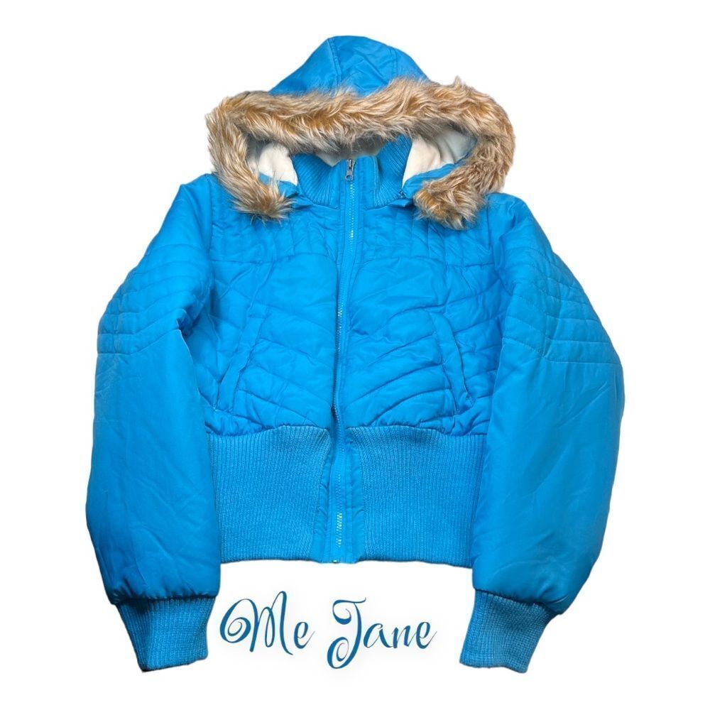 B-Hip By Me Jane Junior / Women Hood Jacket Sz Large Blue Pockets Crop